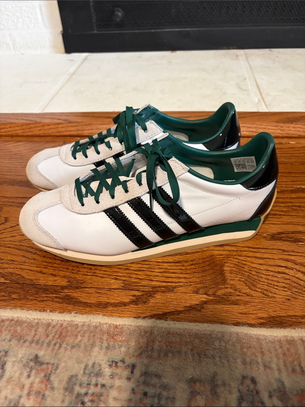 White and Green Men's Adidas Sneakers with Black Stripes